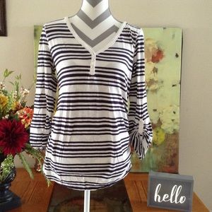 Motherhood Maternity Navy and White Striped Top